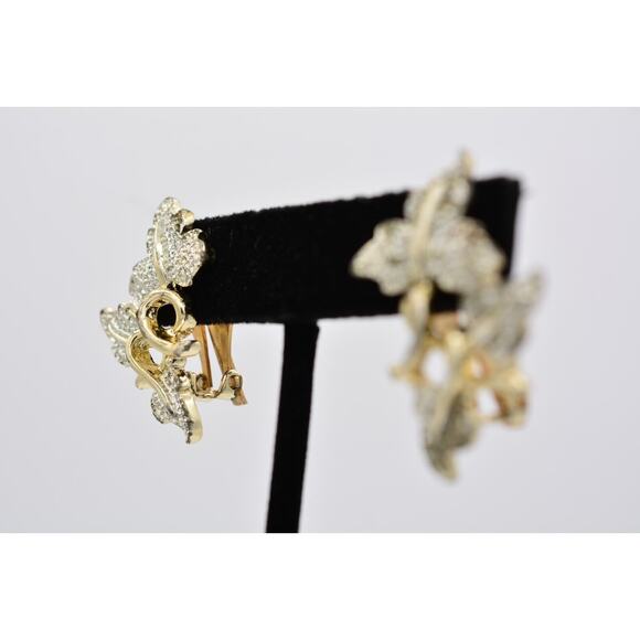 Sarah Cov Vintage Leaf Earrings Silver Gold Textured Autumn Fall Signed 80s 9E - Picture 3 of 12